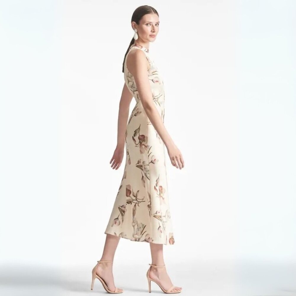 Sachin & Babi Lisandra Satin Crêpe Floral Midi Dress Eggshell Venetia Petals - Picture 2 of 9